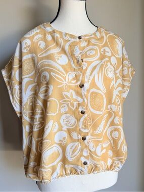 Reitmans Mustard Yellow & White Printed Button Front Top